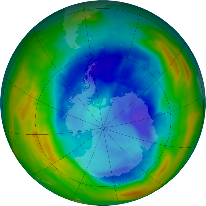 Antarctic ozone map for 25 August 2014